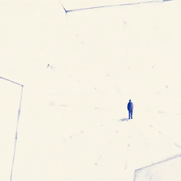 Ilustrație Atlas cu o figură mică într-un spațiu mare, aproape gol.